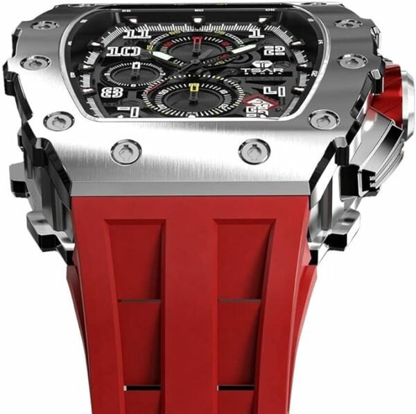 TSAR BOMBA Montre Homme Montre-Bracelet de Luxe Tonneau Analogique 5Bar Waterproof Verre Saphir Mouvement à Quartz Japonais Bracelet en Silicone Chronographe A-Level Luminous Fashion Watches Business – Image 5