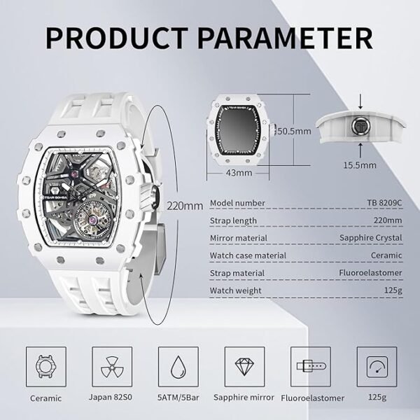 TSAR BOMBA Montre Automatique pour Hommes Montre mécanique Squelette de Luxe pour Hommes Sport... – Image 4