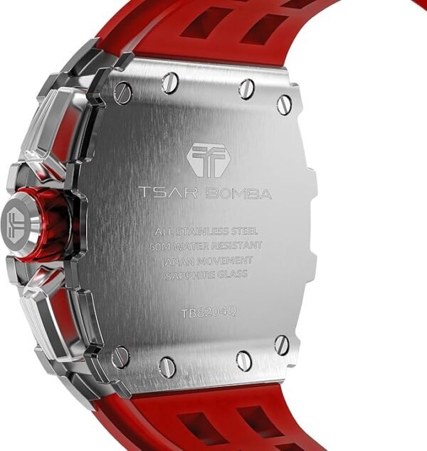 TSAR BOMBA Montre Homme Montre-Bracelet de Luxe Tonneau Analogique 5Bar Waterproof Verre Saphir Mouvement à Quartz Japonais Bracelet en Silicone Chronographe A-Level Luminous Fashion Watches Business – Image 4